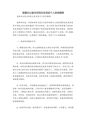 县委办公室主任民主生活会个人发言提纲.docx
