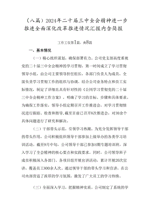 （八篇）2024年二十届三中全会精神进一步推进全面深化改革推进情况汇报内含简报.docx