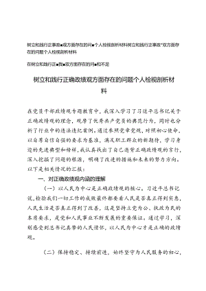 2024年10月树立和践行正确政绩观方面存在的问题个人检视剖析材料、在树立和践行正确政绩观方面存在的问题和不足.docx