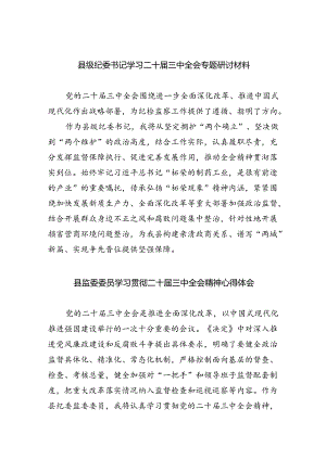 县级纪委书记学习二十届三中全会专题研讨材料四篇（最新版）.docx
