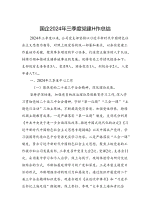 国企2024年三季度党建工作总结.docx