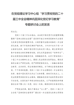 在党组理论学习中心组“学习贯彻党的二十届三中全会精神巩固深化党纪学习教育”专题研讨会上的发言.docx