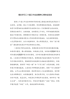 （9篇）镇长学习二十届三中全会精神心得体会发言（精选）.docx