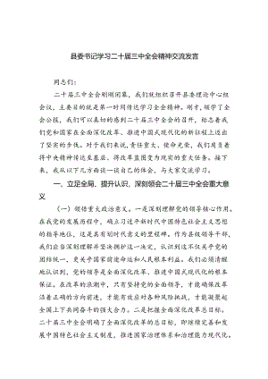 （9篇）县委书记学习二十届三中全会精神交流发言专题资料.docx