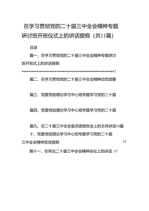 （11篇）在学习贯彻党的二十届三中全会精神专题研讨班开班仪式上的讲话提纲（精选）.docx