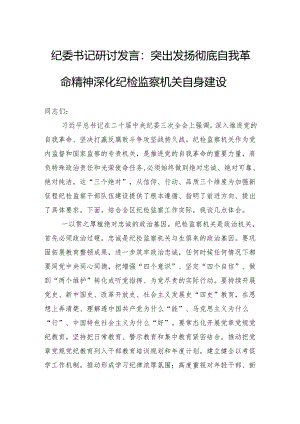 纪委书记研讨发言：突出发扬彻底自我革命精神深化纪检监察机关自身建设.docx