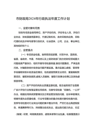市财政局2024年行政执法年度工作计划（20240430）.docx