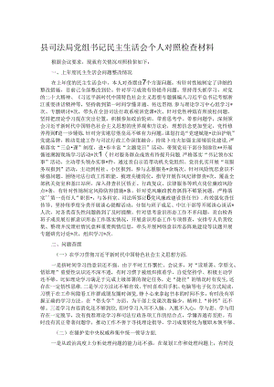 县司法局党组书记民主生活会个人对照检查材料.docx