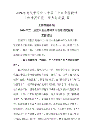 2024年度关于深化二十届三中全会阶段性工作情况汇报、亮点与成效9篇.docx
