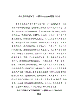 （9篇）纪检监察干部学习二十届三中全会专题研讨材料优选.docx
