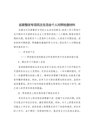 巡察整改专题民主生活会个人对照检查材料.docx