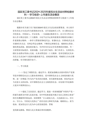 园区党工委书记2024-2025年度民主生活会对照检查材料---学习收获+上年度生活会整改.docx