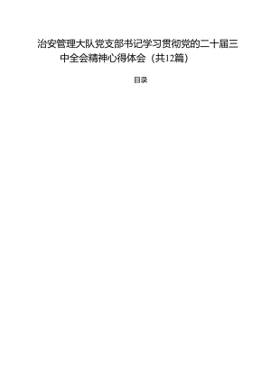 治安管理大队党支部书记学习贯彻党的二十届三中全会精神心得体会12篇（详细版）.docx