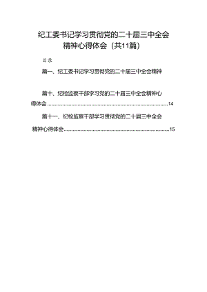 （11篇）纪工委书记学习贯彻党的二十届三中全会精神心得体会专题资料.docx