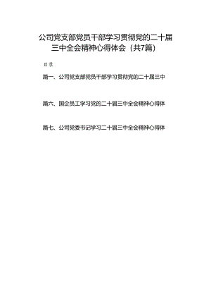 公司党支部党员干部学习贯彻党的二十届三中全会精神心得体会7篇（最新版）.docx