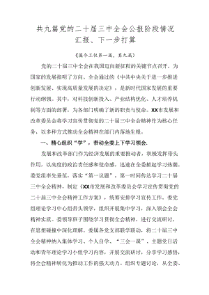 共九篇党的二十届三中全会公报阶段情况汇报、下一步打算.docx