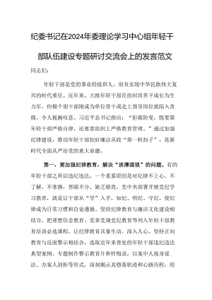 纪委书记在2024年委理论学习中心组年轻干部队伍建设专题研讨交流会上的发言范文.docx