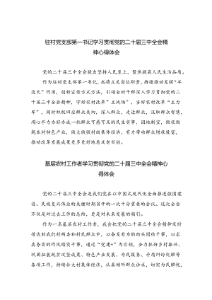 （9篇）驻村党支部第一书记学习贯彻党的二十届三中全会精神心得体会（精选）.docx