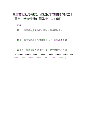 （15篇）基层监狱党委书记、监狱长学习贯彻党的二十届三中全会精神心得体会集合.docx