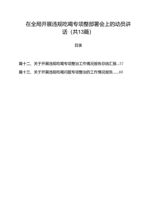 在全局开展违规吃喝专项整部署会上的动员讲话（共13篇）.docx