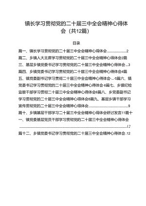 镇长学习贯彻党的二十届三中全会精神心得体会12篇（精编版）.docx