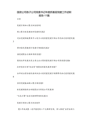 国资公司各子公司党委书记年度抓基层党建工作述职报告-11篇.docx