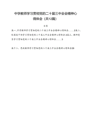 中学教师学习贯彻党的二十届三中全会精神心得体会12篇（详细版）.docx