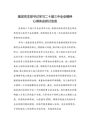 基层党支部书记学习二十届三中全会精神心得体会研讨发言.docx
