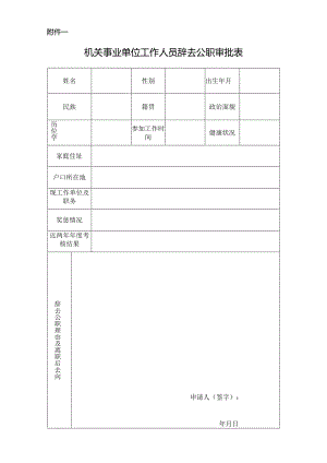 机关事业单位工作人员辞职审批表.docx