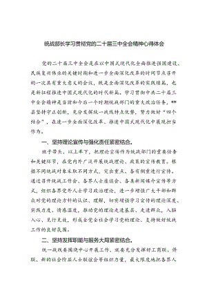 （9篇）统战部长学习贯彻党的二十届三中全会精神心得体会范文.docx