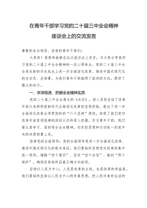 在青年干部学习党的二十届三中全会精神座谈会上的交流发言.docx