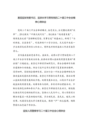 基层监狱党委书记、监狱长学习贯彻党的二十届三中全会精神心得体会六篇（最新版）.docx