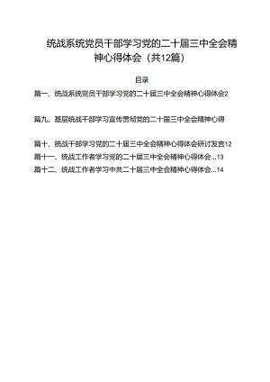 统战系统党员干部学习党的二十届三中全会精神心得体会12篇（精选）.docx