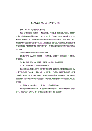 2023年公司安全生产工作计划.docx