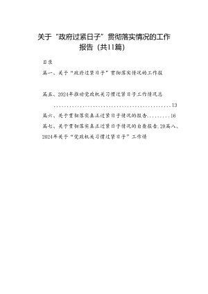关于“政府过紧日子”贯彻落实情况的工作报告(11篇合集）.docx