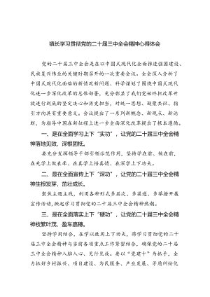 （9篇）镇长学习贯彻党的二十届三中全会精神心得体会（精选）.docx