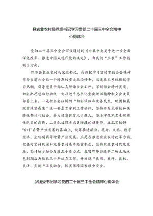 （9篇）县农业农村局党组书记学习贯彻二十届三中全会精神心得体会（最新版）.docx