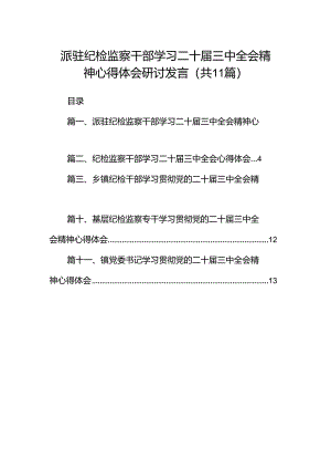 （11篇）派驻纪检监察干部学习二十届三中全会精神心得体会研讨发言范文.docx