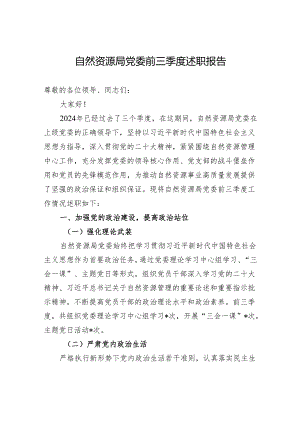 自然资源局党委2024年前三季度述职报告.docx