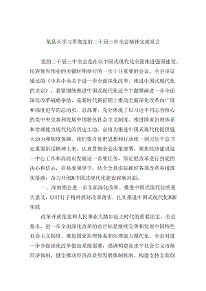 （11篇）某县长学习贯彻党的二十届三中全会精神交流发言（精选）.docx