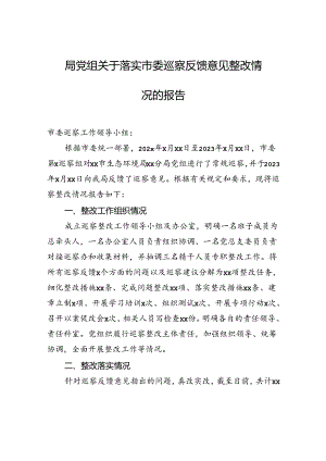 局党组关于落实市委巡察反馈意见整改情况的报告.docx