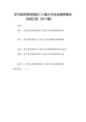 （11篇）学习宣传贯彻党的二十届三中全会精神情况总结汇报范文精选.docx
