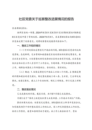 社区党委关于巡察整改进展情况的报告.docx