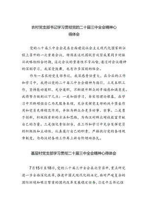 （9篇）农村党支部书记学习贯彻党的二十届三中全会精神心得体会（精选）.docx