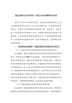 （12篇）国企党委书记学习贯彻二十届三中全会精神研讨发言（精选）.docx
