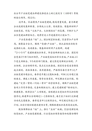 在全市产业链党建品牌建设推进会上的汇报发言（1489字）.docx