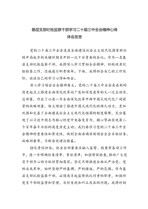 （9篇）基层支部纪检监察干部学习二十届三中全会精神心得体会发言（详细版）.docx