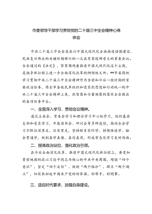 市委领导干部学习贯彻党的二十届三中全会精神心得体会（共四篇）.docx