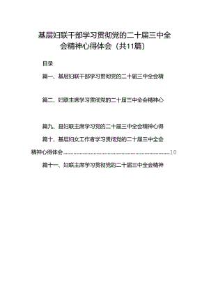 （11篇）基层妇联干部学习贯彻党的二十届三中全会精神心得体会专题资料.docx