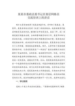 某某市委政法委书记在基层网格员交流培训上的讲话.docx